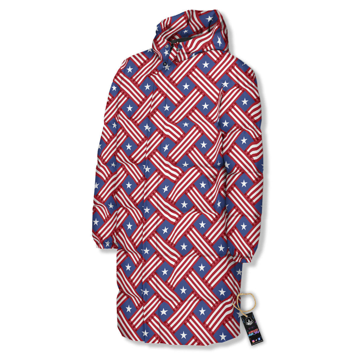 American Flag 4th of July Print Pattern Long Down Jacket