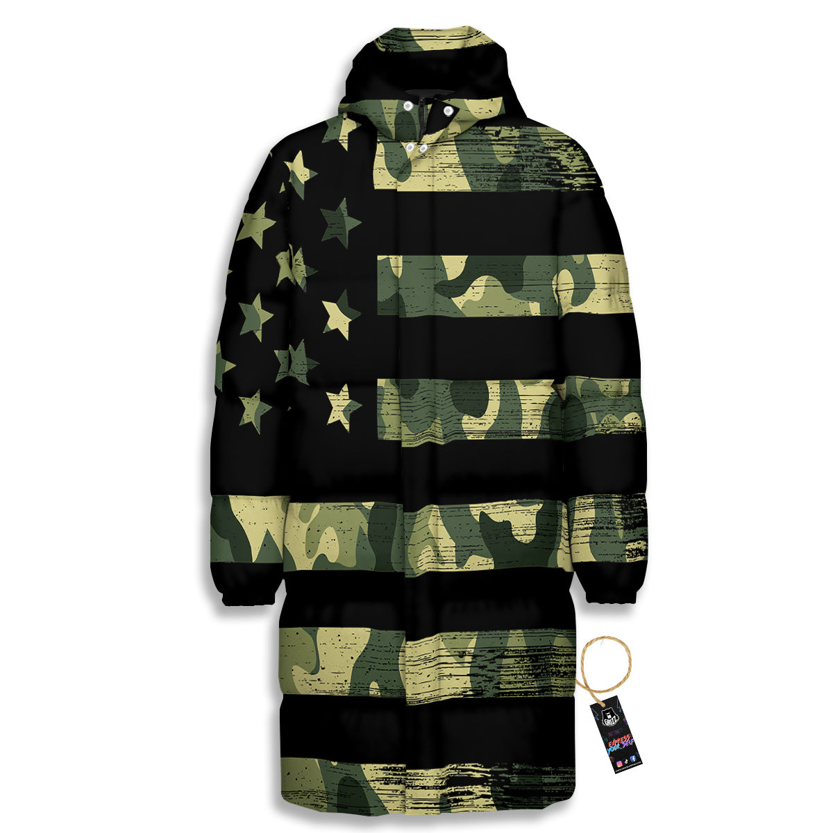 American Flag Camouflage Print Long Down Jacket