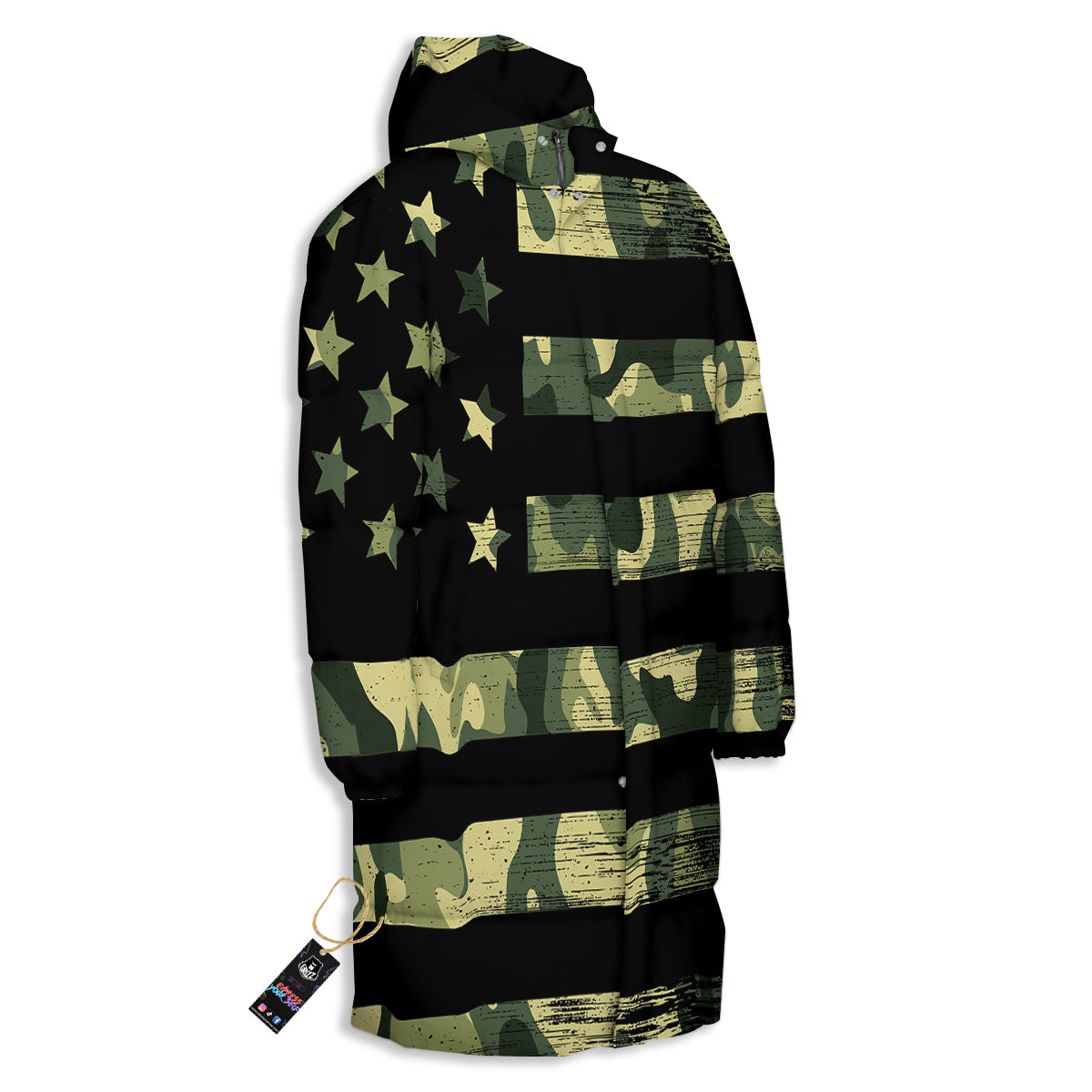 American Flag Camouflage Print Long Down Jacket