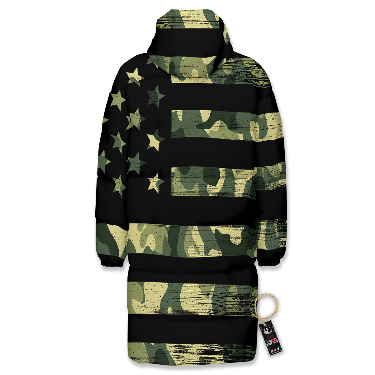 American Flag Camouflage Print Long Down Jacket