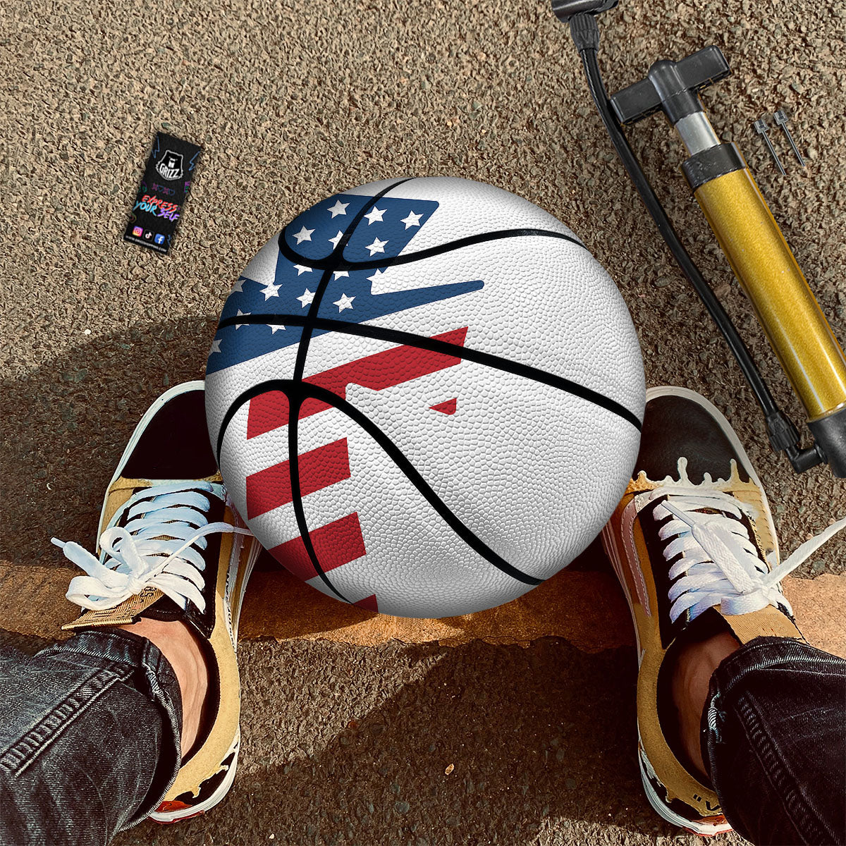 American Flag Christian Cross Print Basketball