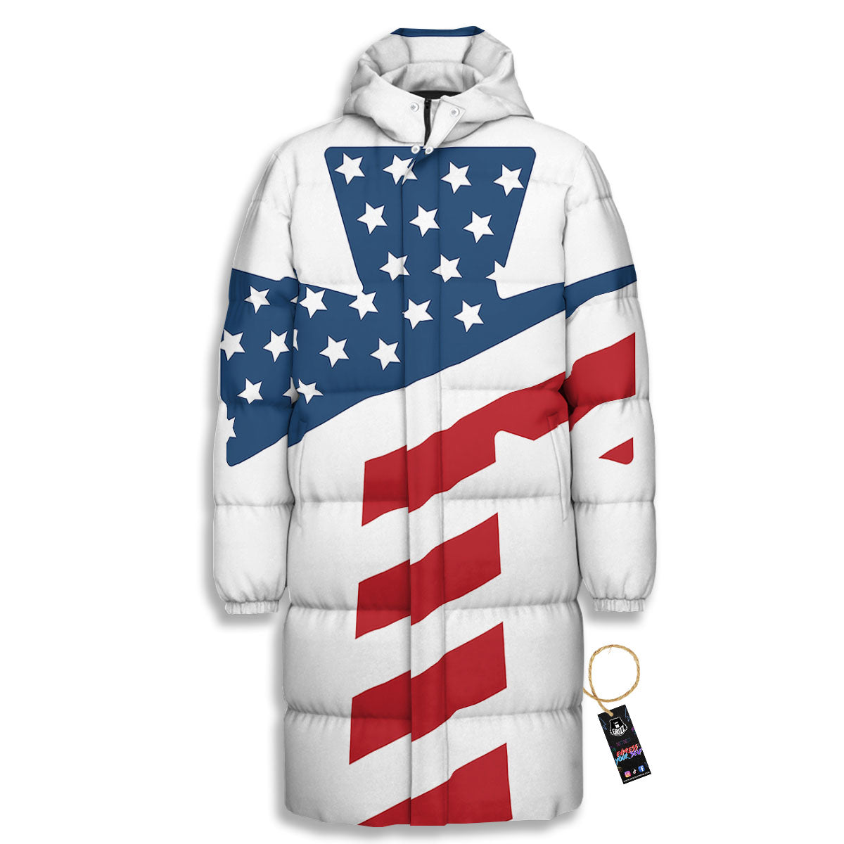 American Flag Christian Cross Print Long Down Jacket
