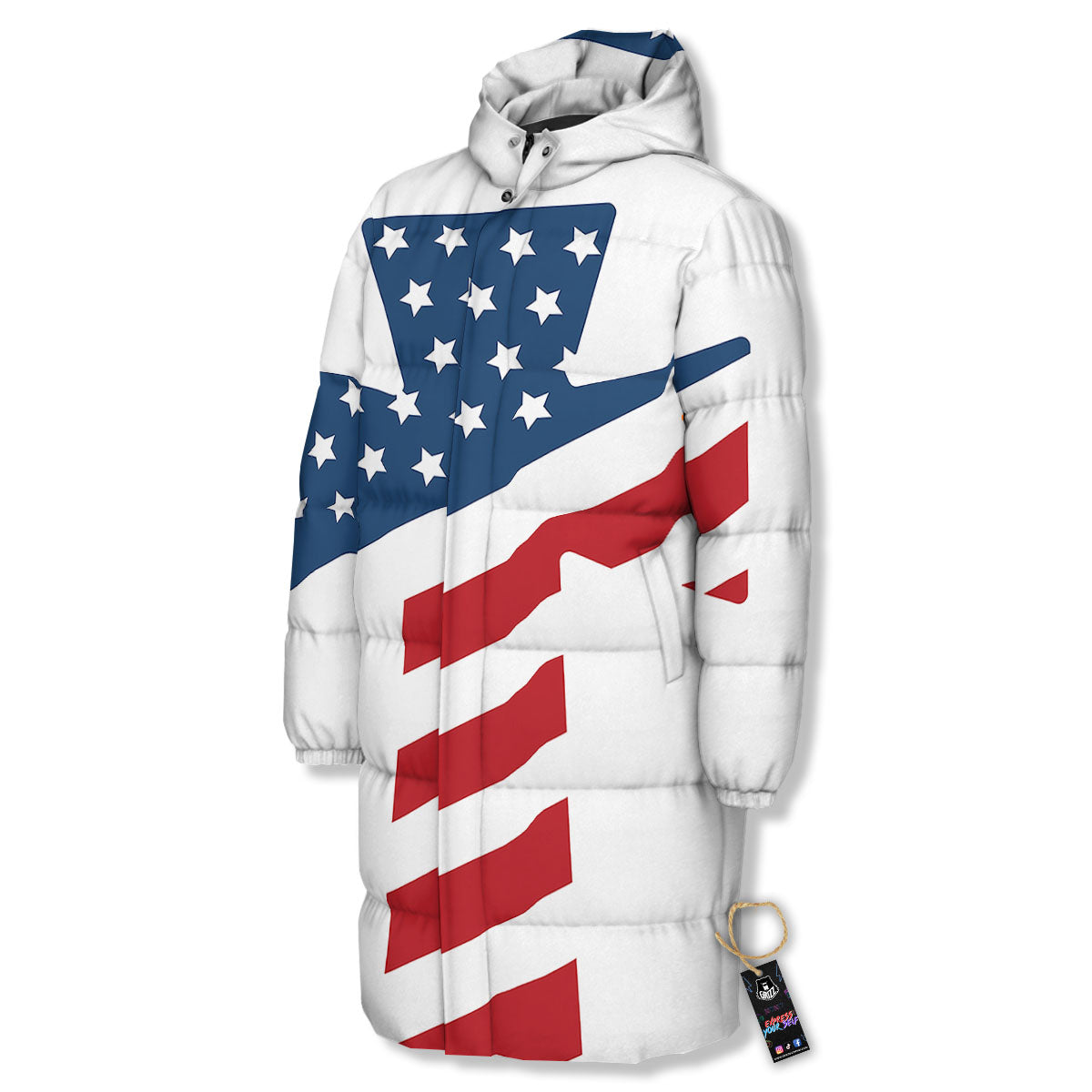 American Flag Christian Cross Print Long Down Jacket