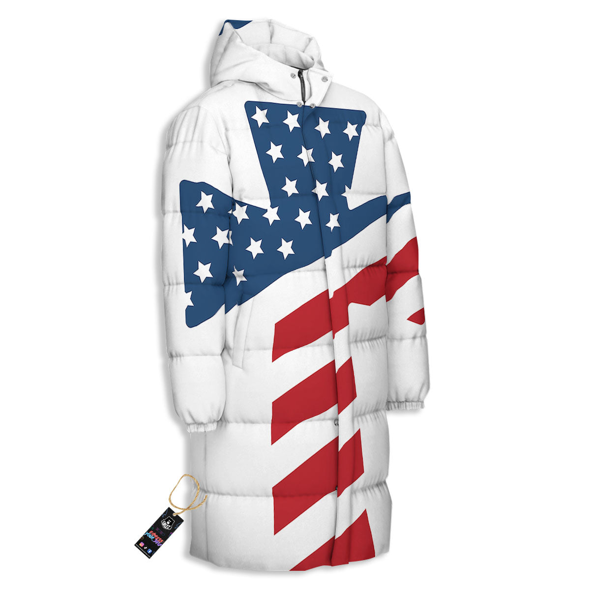 American Flag Christian Cross Print Long Down Jacket