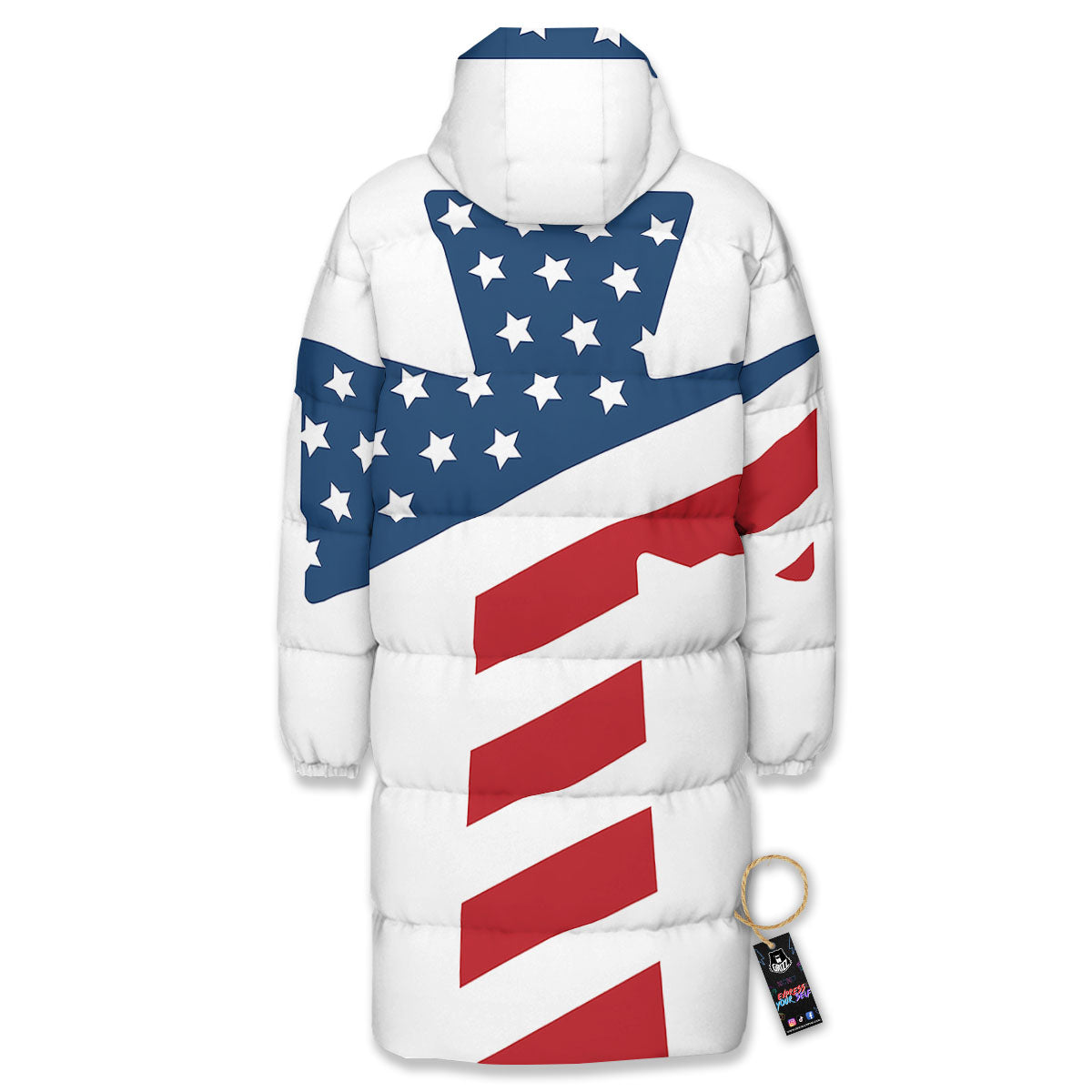 American Flag Christian Cross Print Long Down Jacket