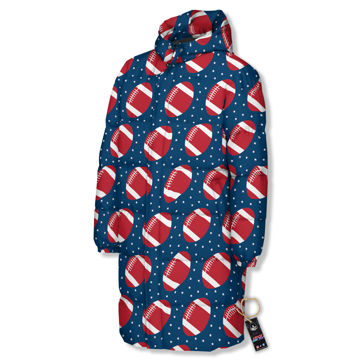 American Football Ball Print Pattern Long Down Jacket