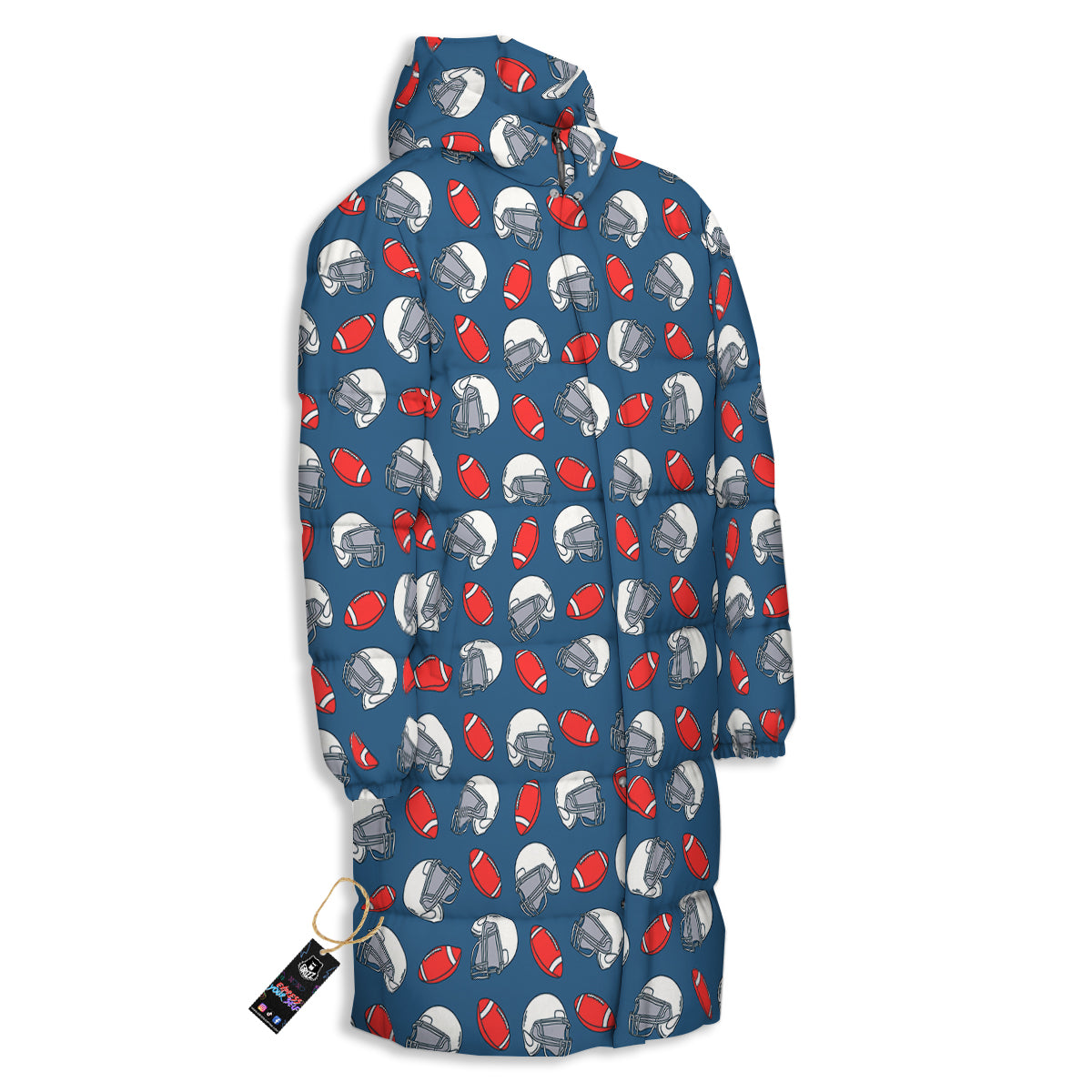 American Football Print Pattern Long Down Jacket