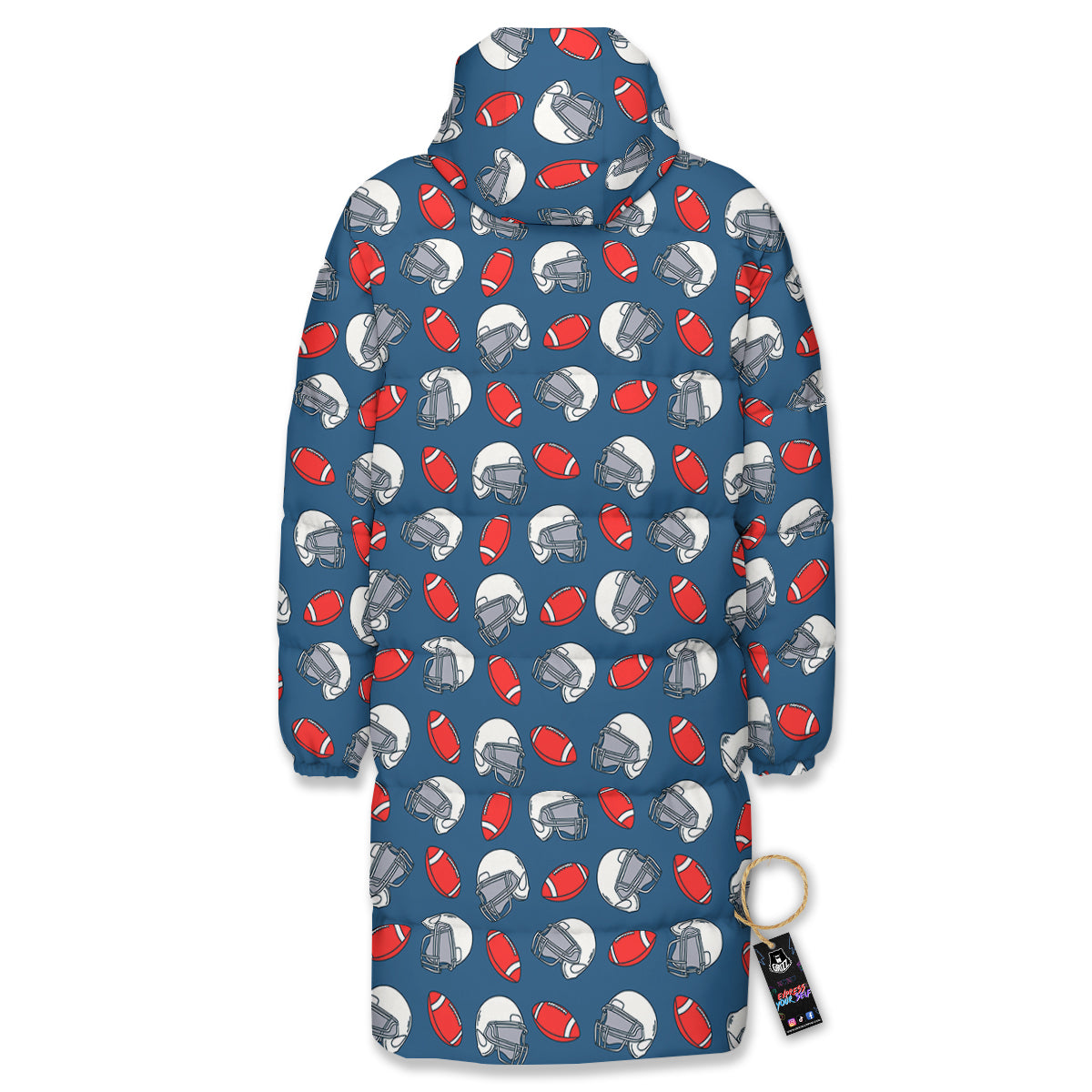 American Football Print Pattern Long Down Jacket