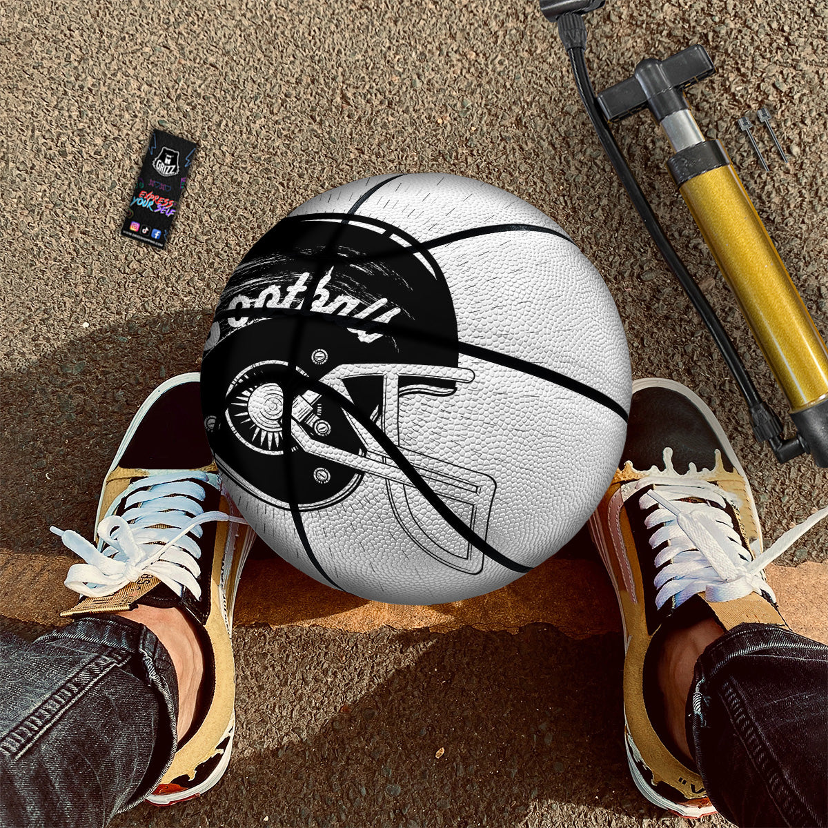 American Football White And Black Print Basketball