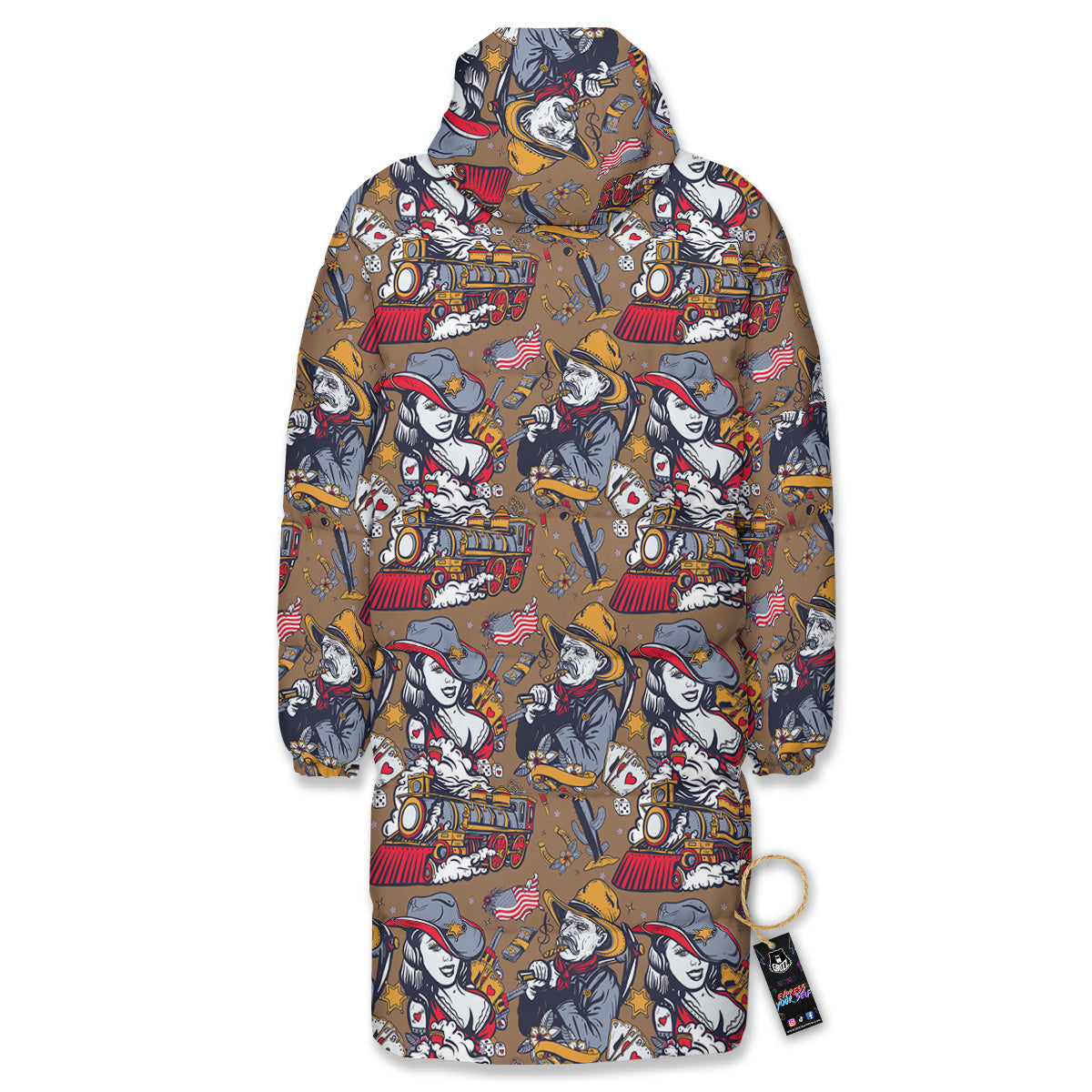American Old West History Print Pattern Long Down Jacket
