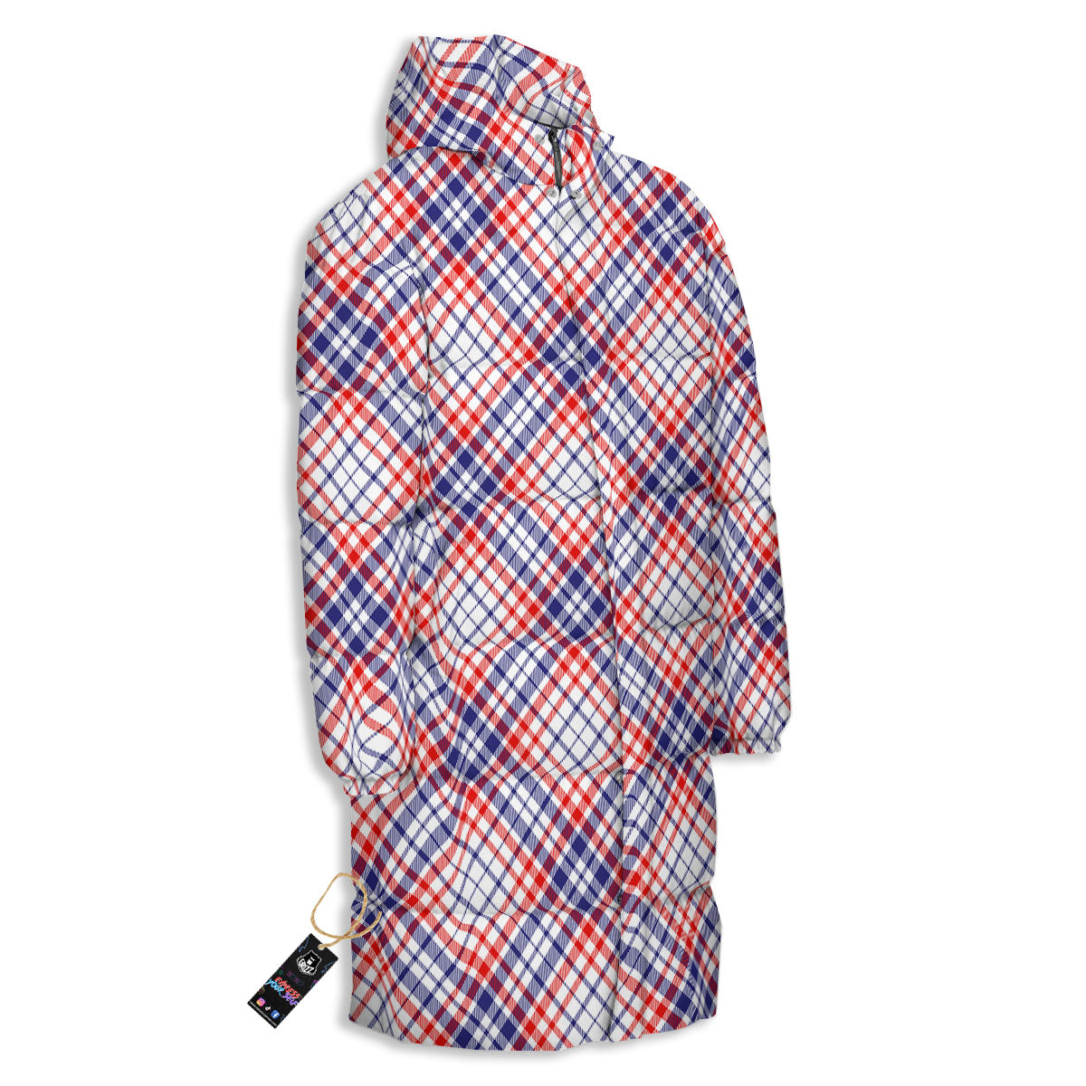 American Plaid 4th of July Print Long Down Jacket