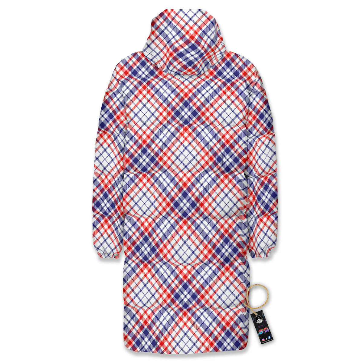 American Plaid 4th of July Print Long Down Jacket