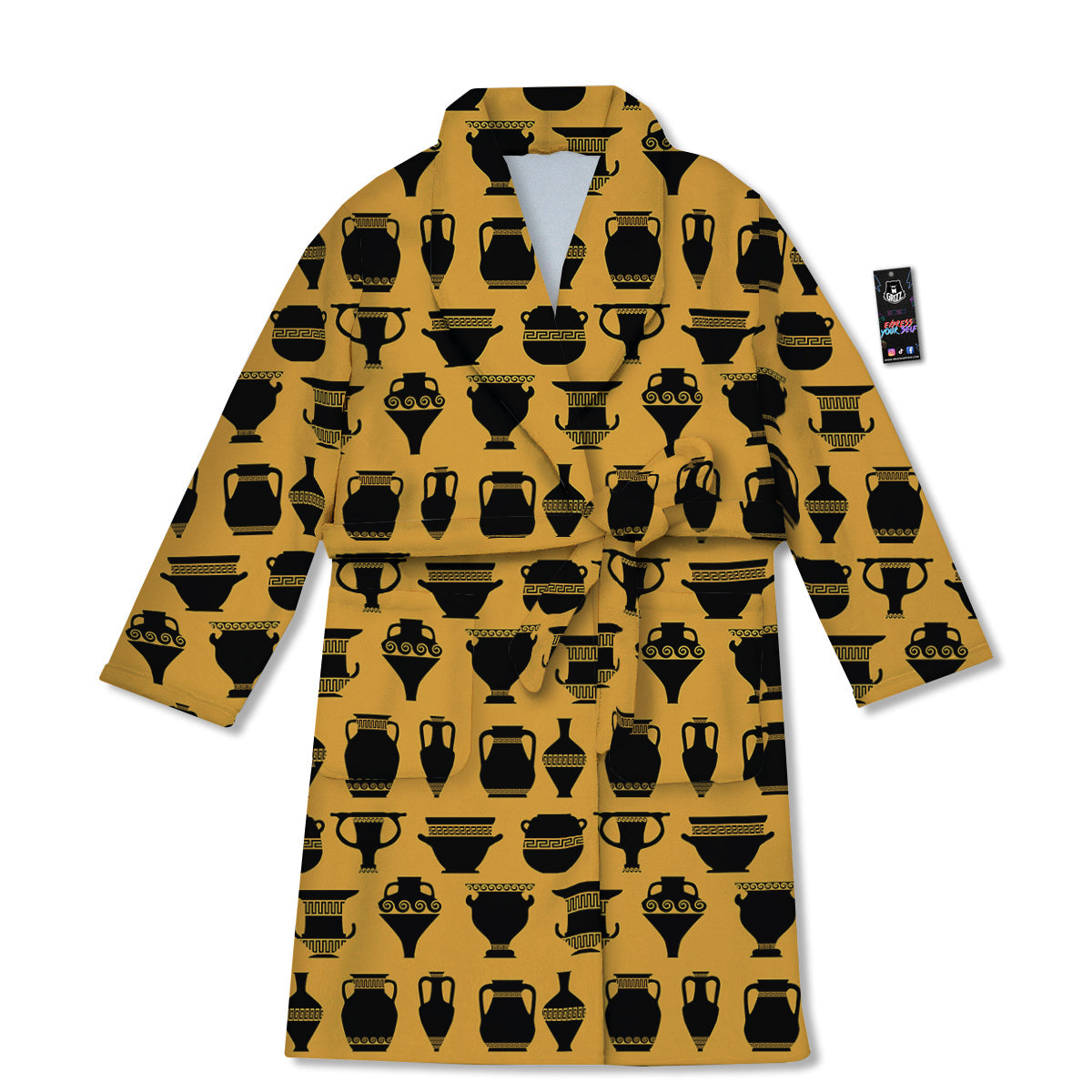 Amphora Black And Yellow Print Pattern Bathrobe-grizzshop