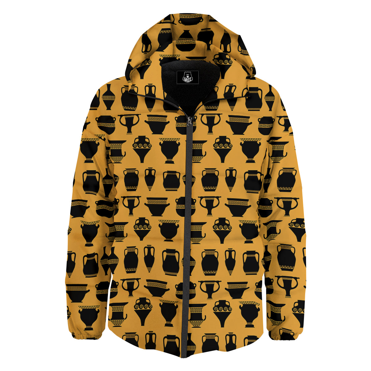 Amphora Black And Yellow Print Pattern Down Jacket-grizzshop