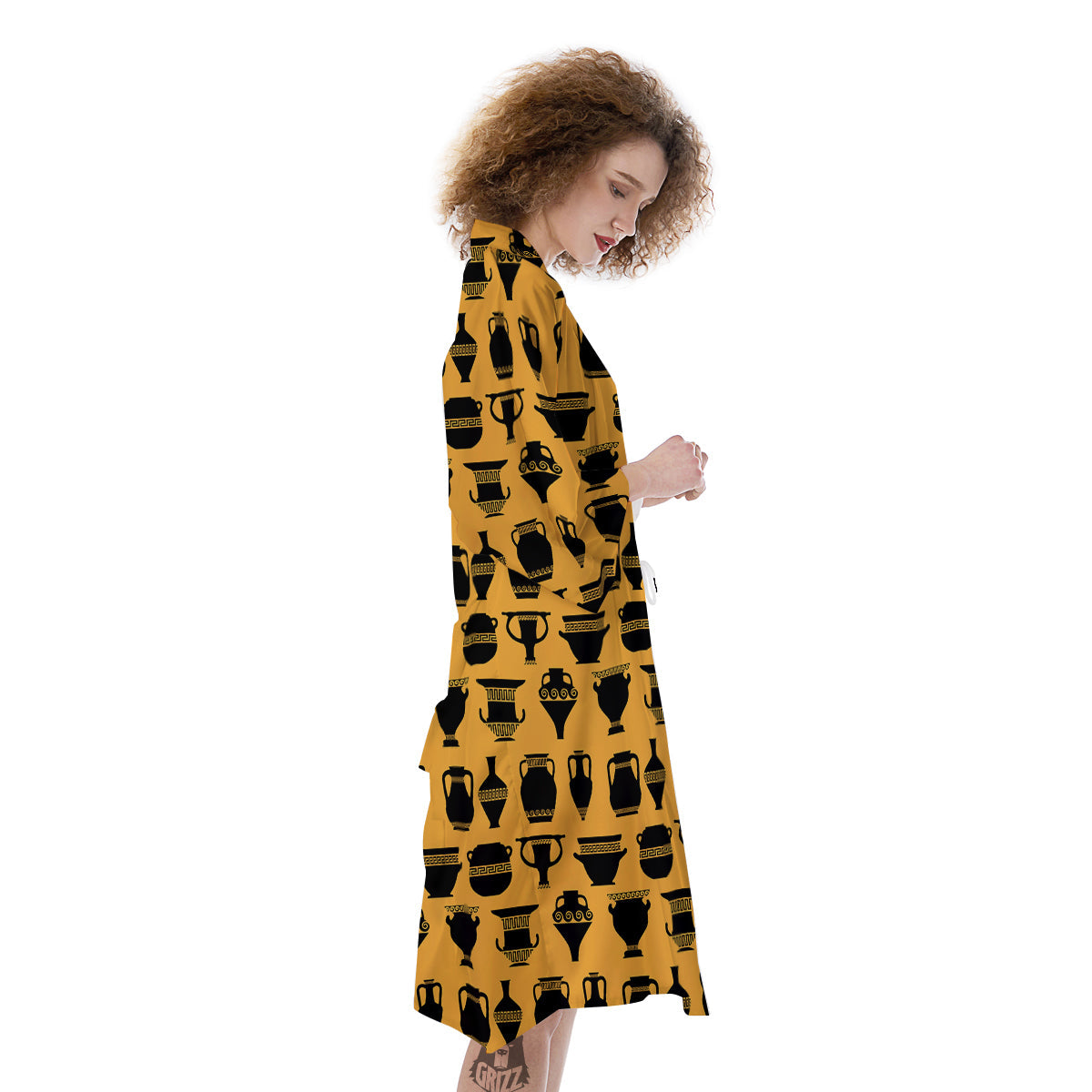 Amphora Black And Yellow Print Pattern Kimono-grizzshop