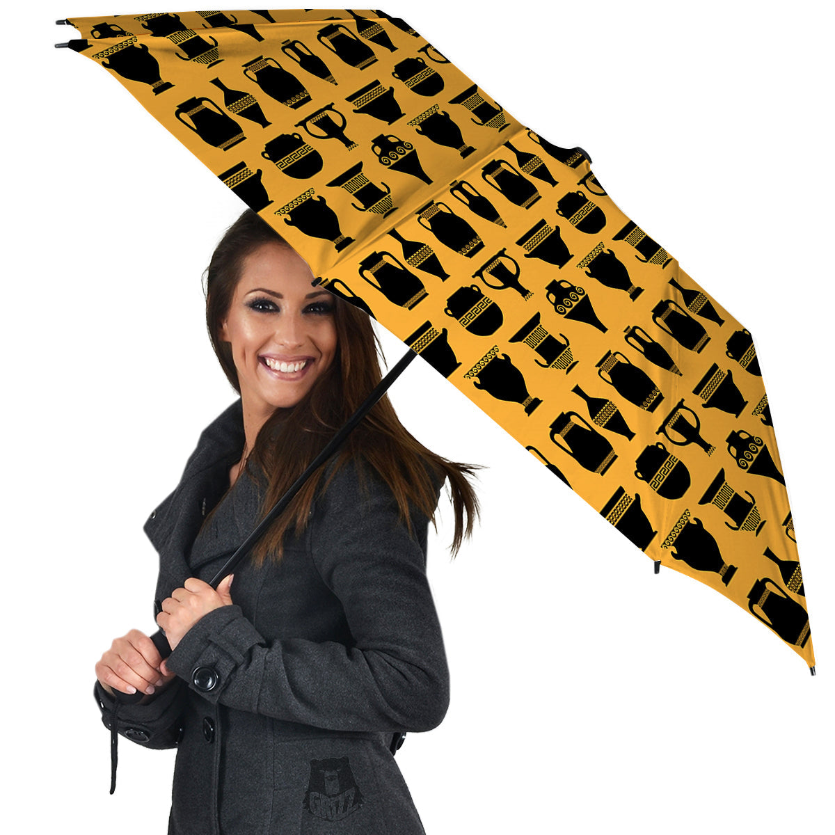 Amphora Black And Yellow Print Pattern Umbrella-grizzshop