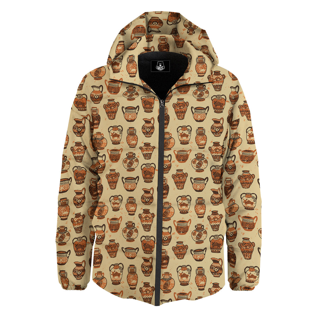 Amphora Greek Vintage Print Pattern Down Jacket-grizzshop