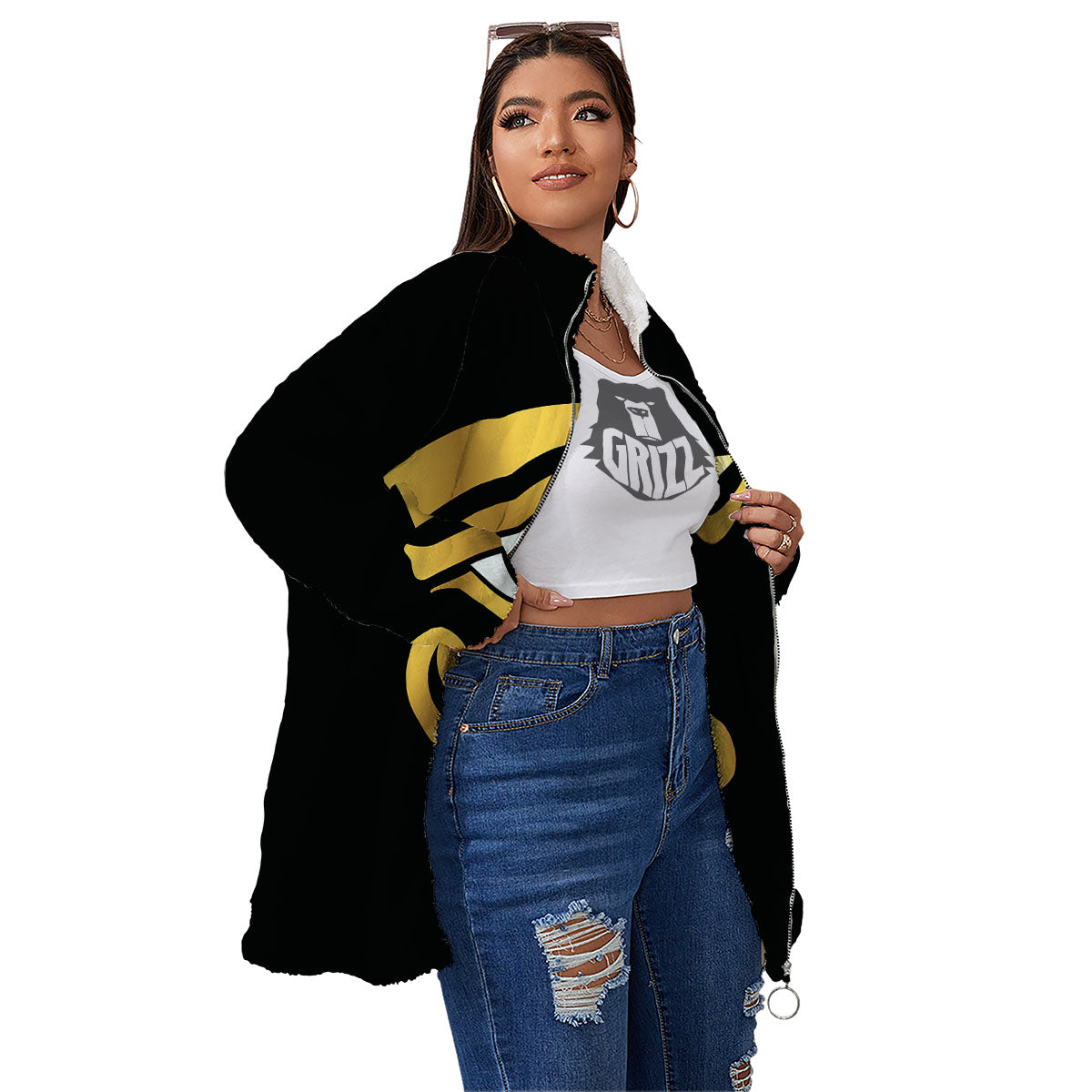 Amulet Eye Of Horus Print Women's Sherpa Jacket-grizzshop