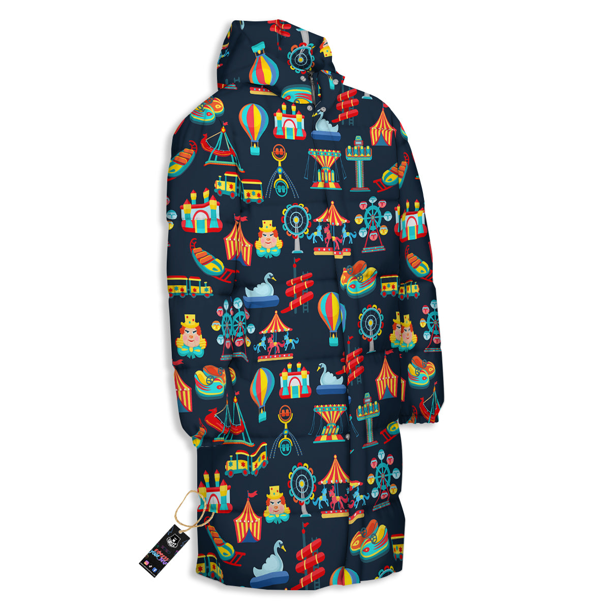 Amusement Park Colorful Print Pattern Long Down Jacket-grizzshop