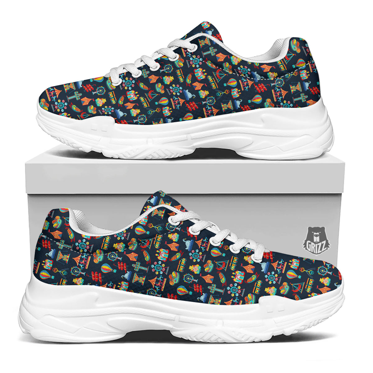 Amusement Park Colorful Print Pattern White Chunky Shoes-grizzshop
