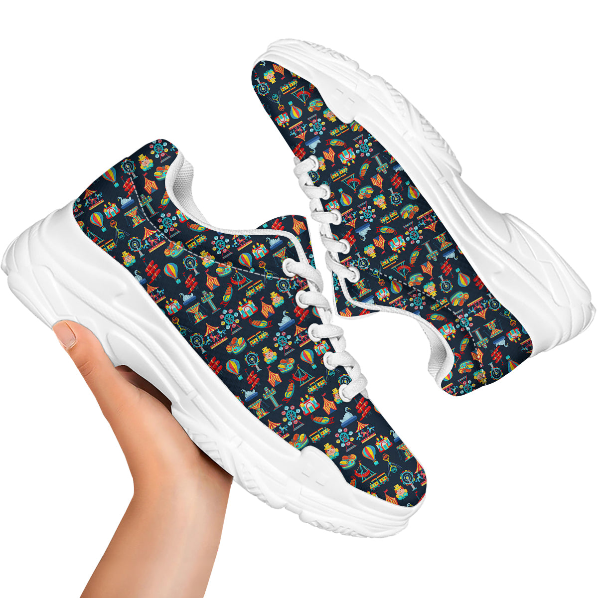 Amusement Park Colorful Print Pattern White Chunky Shoes-grizzshop