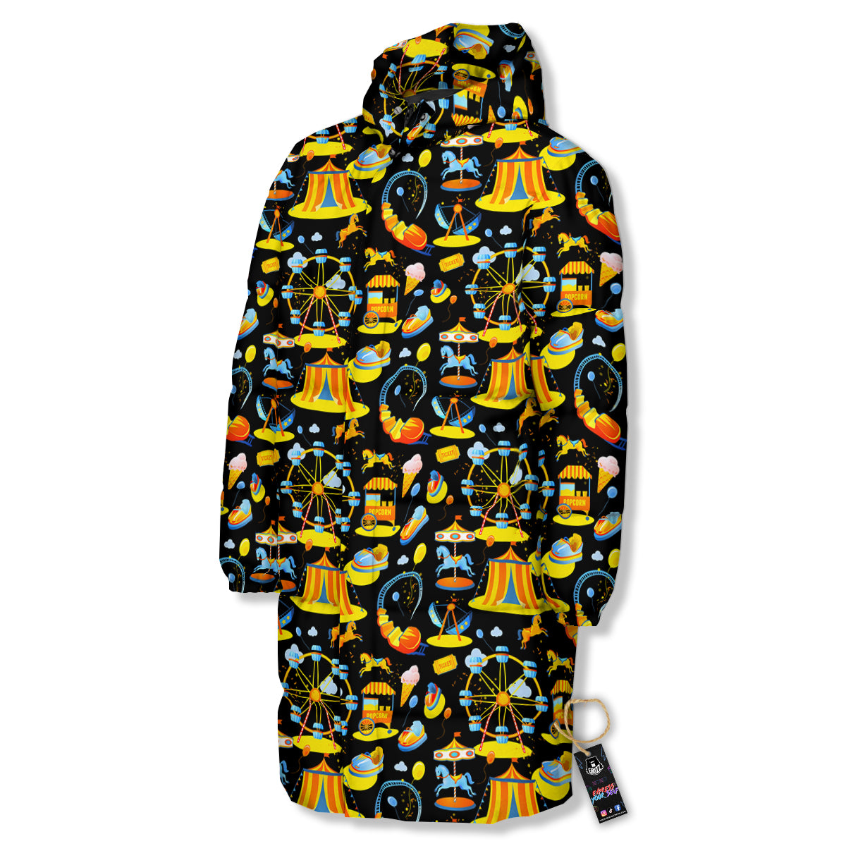 Amusement Park Entertainment Print Pattern Long Down Jacket-grizzshop