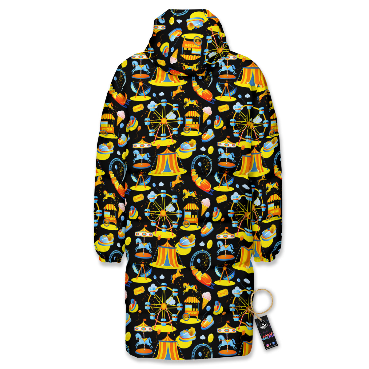 Amusement Park Entertainment Print Pattern Long Down Jacket-grizzshop