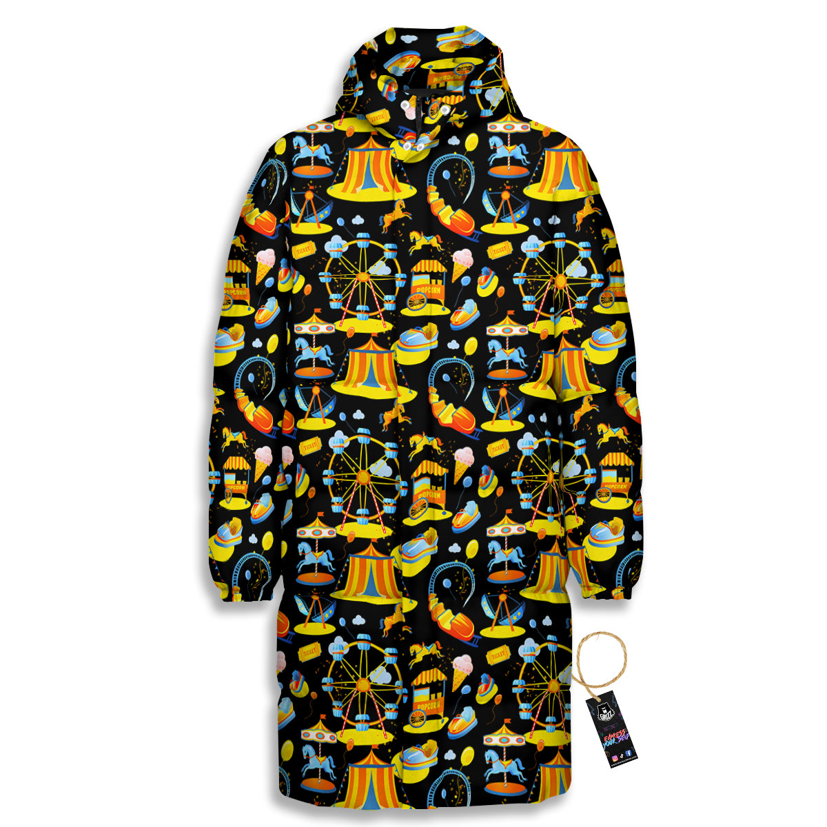 Amusement Park Entertainment Print Pattern Long Down Jacket-grizzshop