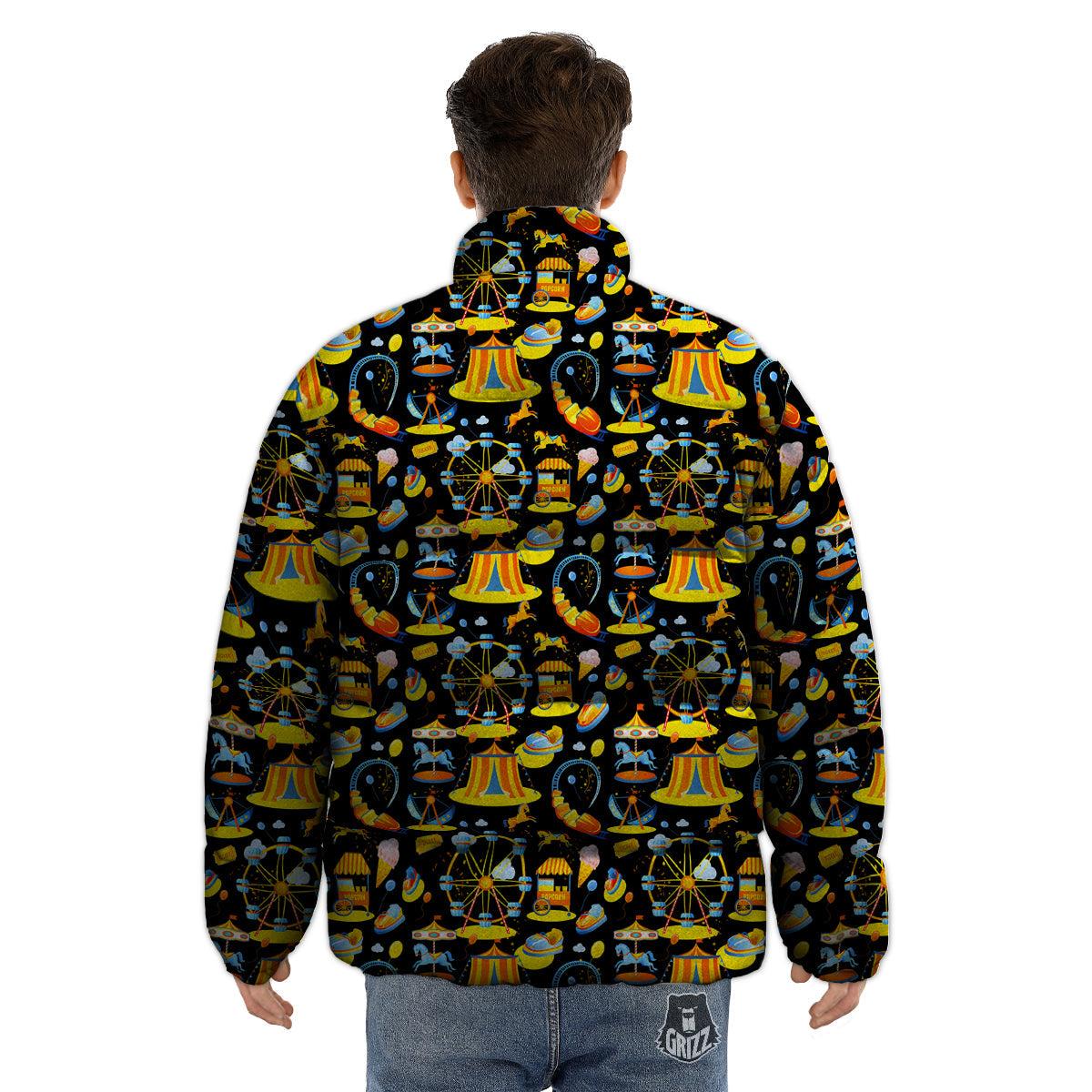 Amusement Park Entertainment Print Pattern Puffer Jacket-grizzshop