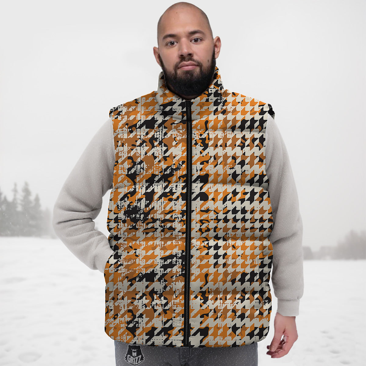 Anatomy Bone Pattern Print Down Vest-grizzshop