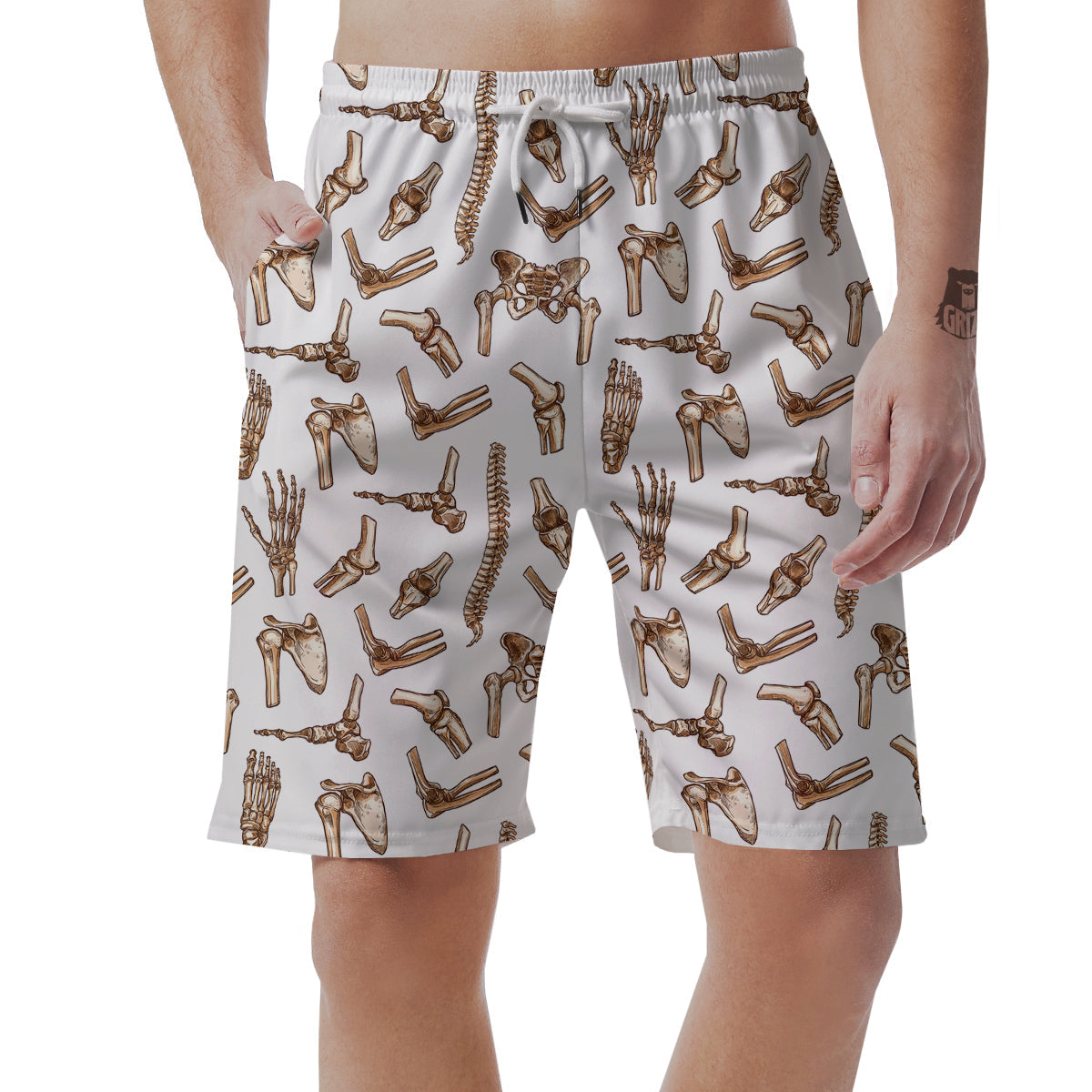 Anatomy Bone Pattern Print Men's Shorts-grizzshop