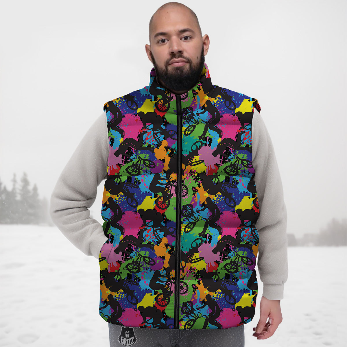 Anatomy Cells Pattern Print Down Vest-grizzshop
