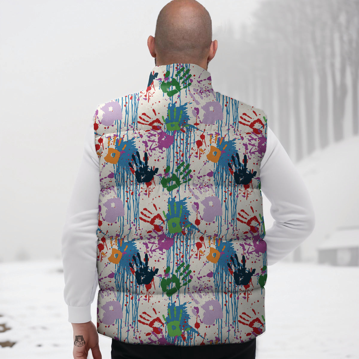 Anatomy Pattern Print Down Vest-grizzshop
