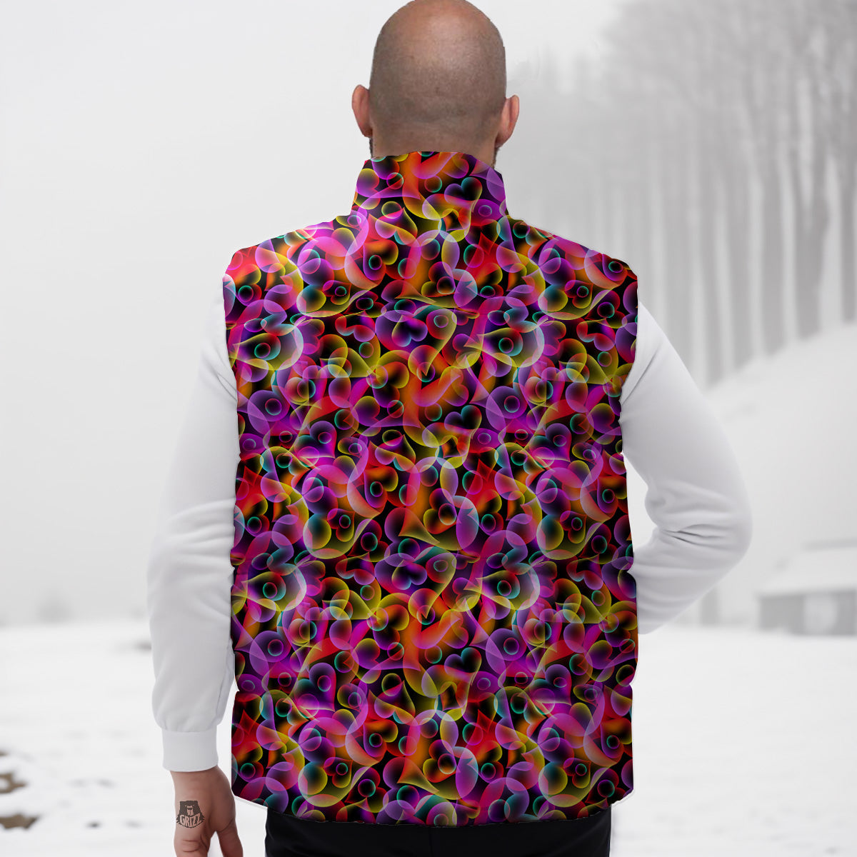 Anatomy Sperm Pattern Print Down Vest-grizzshop