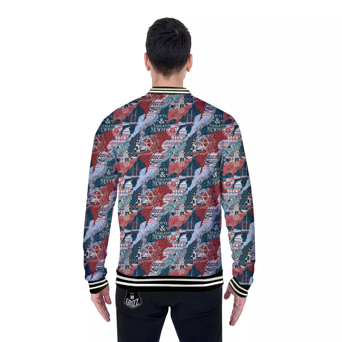 Anchor Abstract Nautical Print Pattern Baseball Jacket-grizzshop