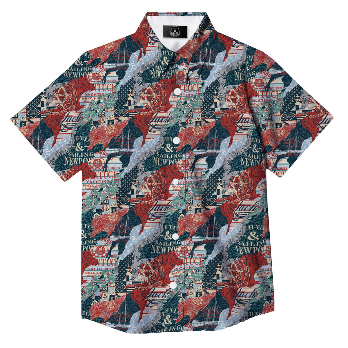 Anchor Abstract Nautical Print Pattern Button Up Shirt-grizzshop