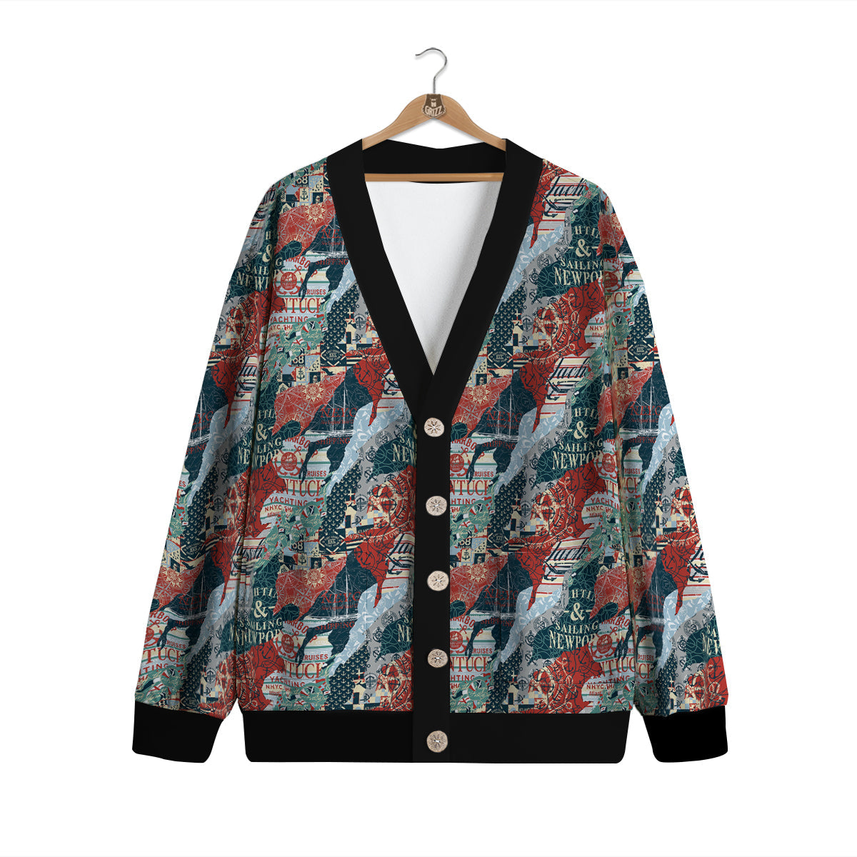 Anchor Abstract Nautical Print Pattern Cardigan-grizzshop