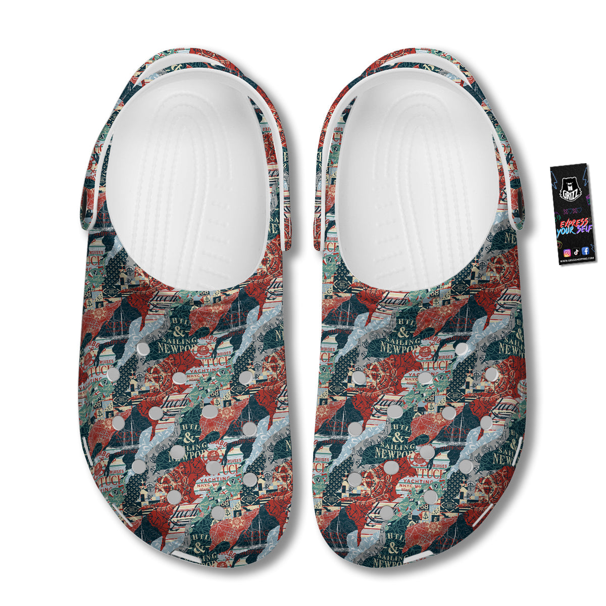 Anchor Abstract Nautical Print Pattern Clog-grizzshop