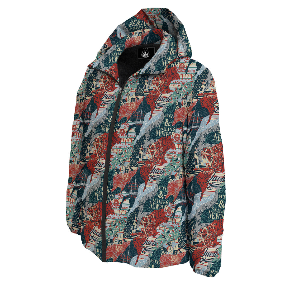 Anchor Abstract Nautical Print Pattern Down Jacket-grizzshop