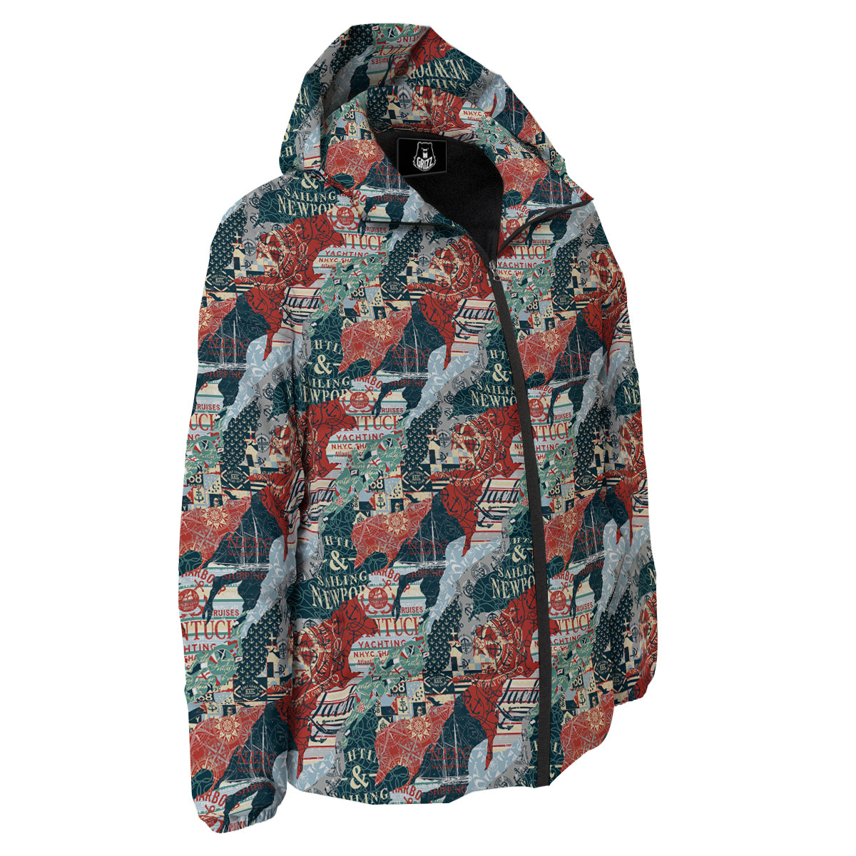 Anchor Abstract Nautical Print Pattern Down Jacket-grizzshop