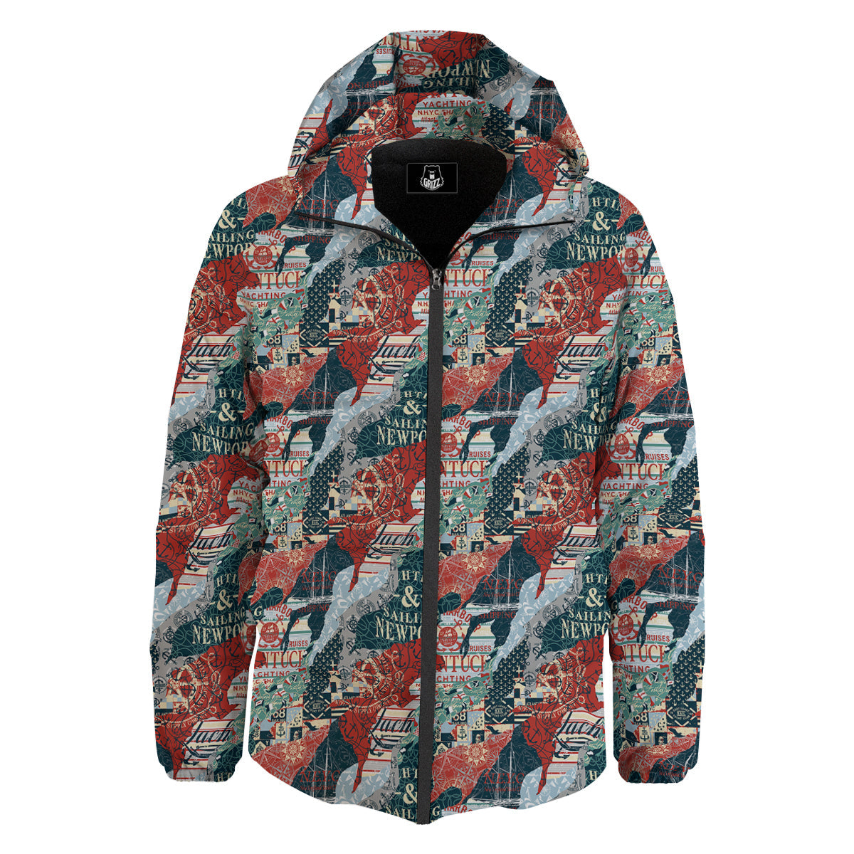 Anchor Abstract Nautical Print Pattern Down Jacket-grizzshop