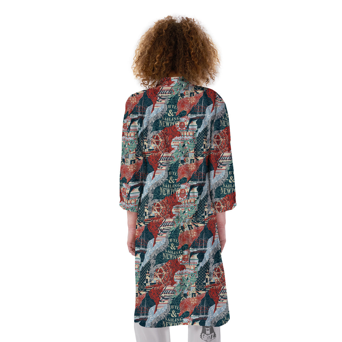 Anchor Abstract Nautical Print Pattern Kimono-grizzshop