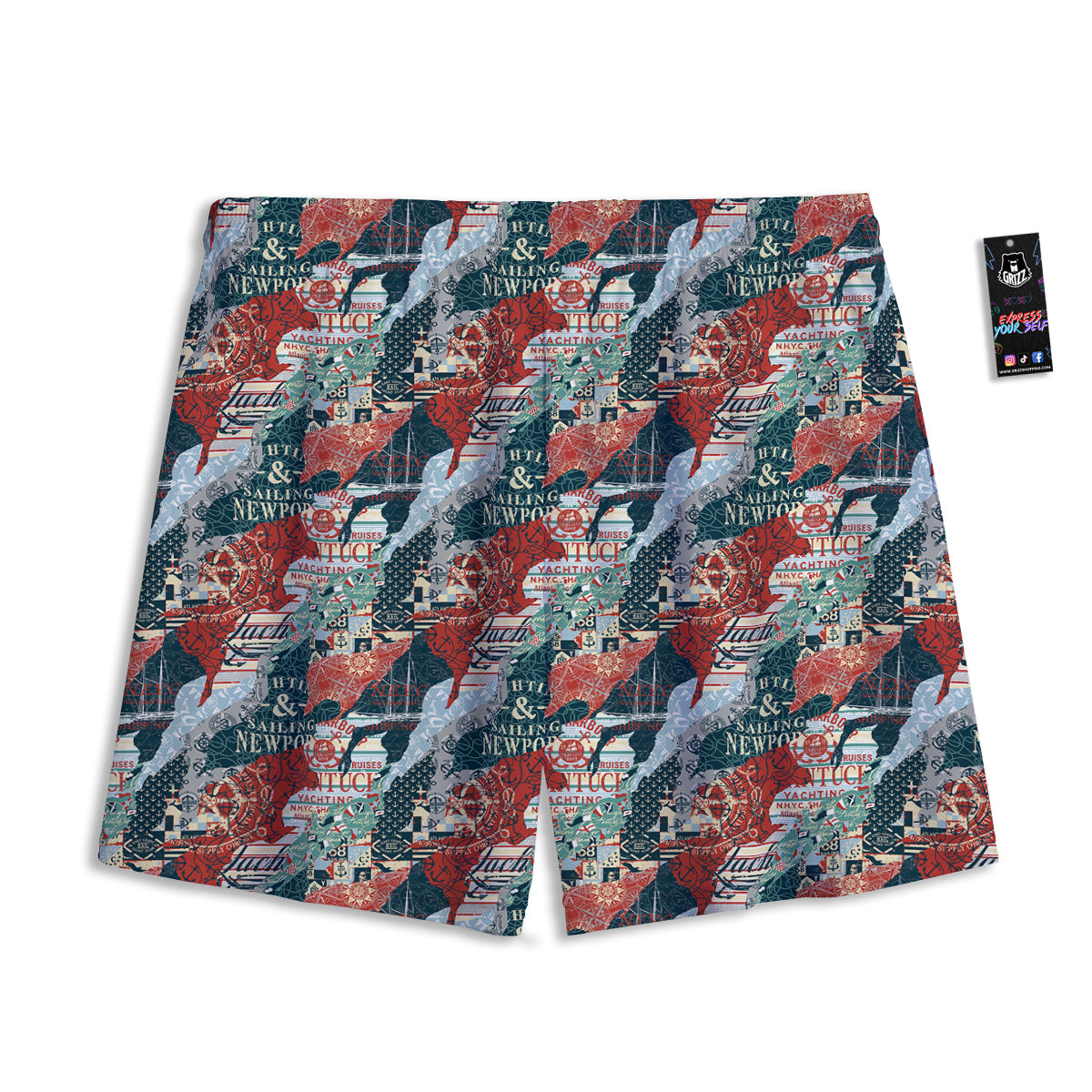 Anchor Abstract Nautical Print Pattern Mesh Shorts-grizzshop