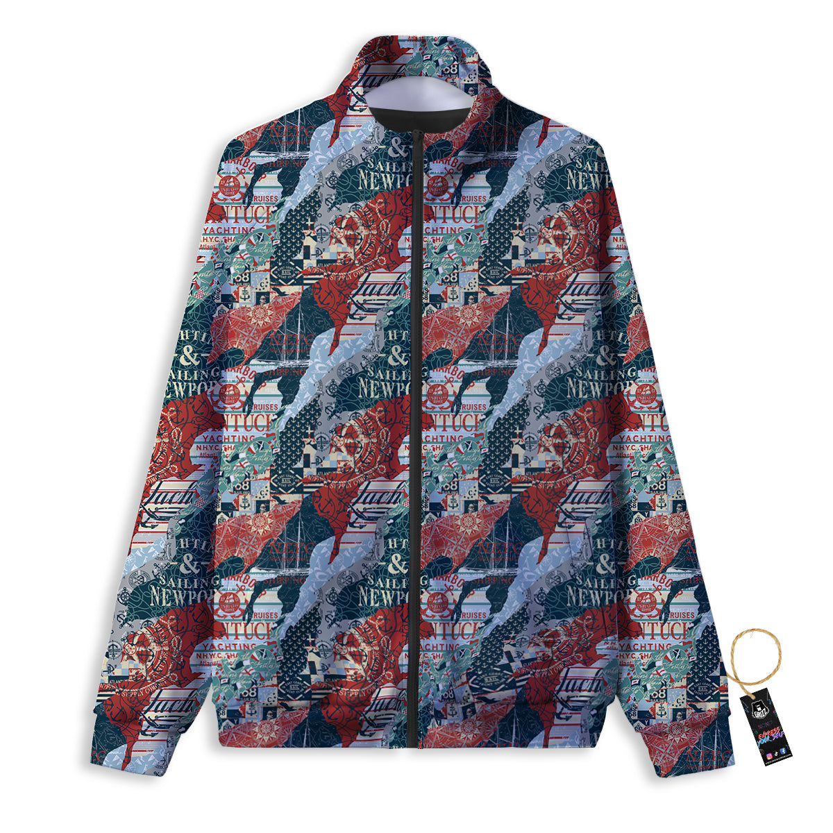 Anchor Abstract Nautical Print Pattern Track Jacket-grizzshop