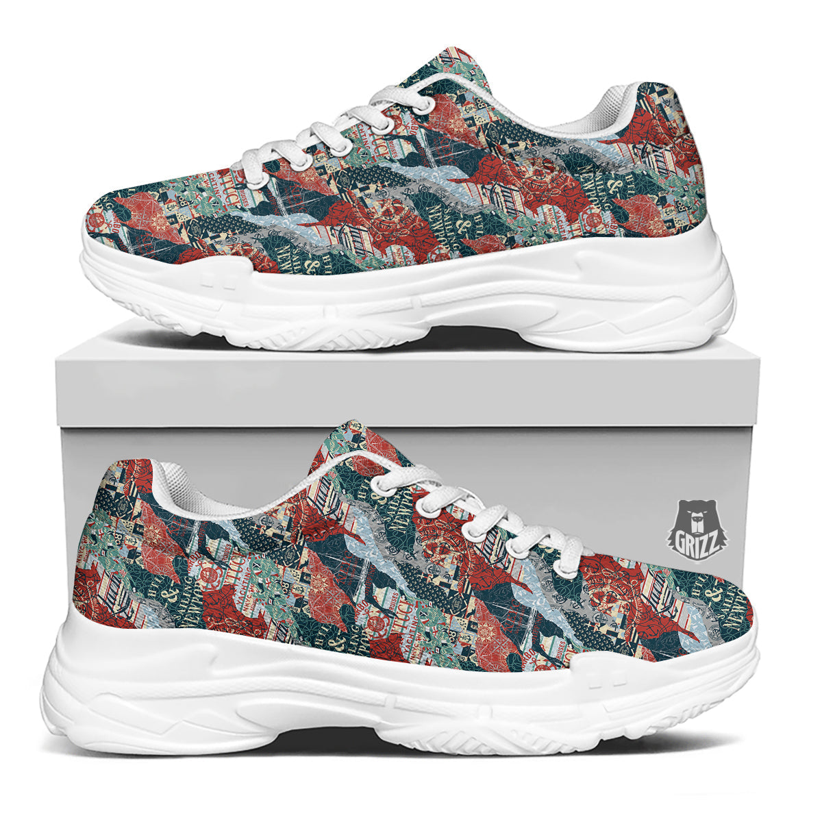 Anchor Abstract Nautical Print Pattern White Chunky Shoes-grizzshop