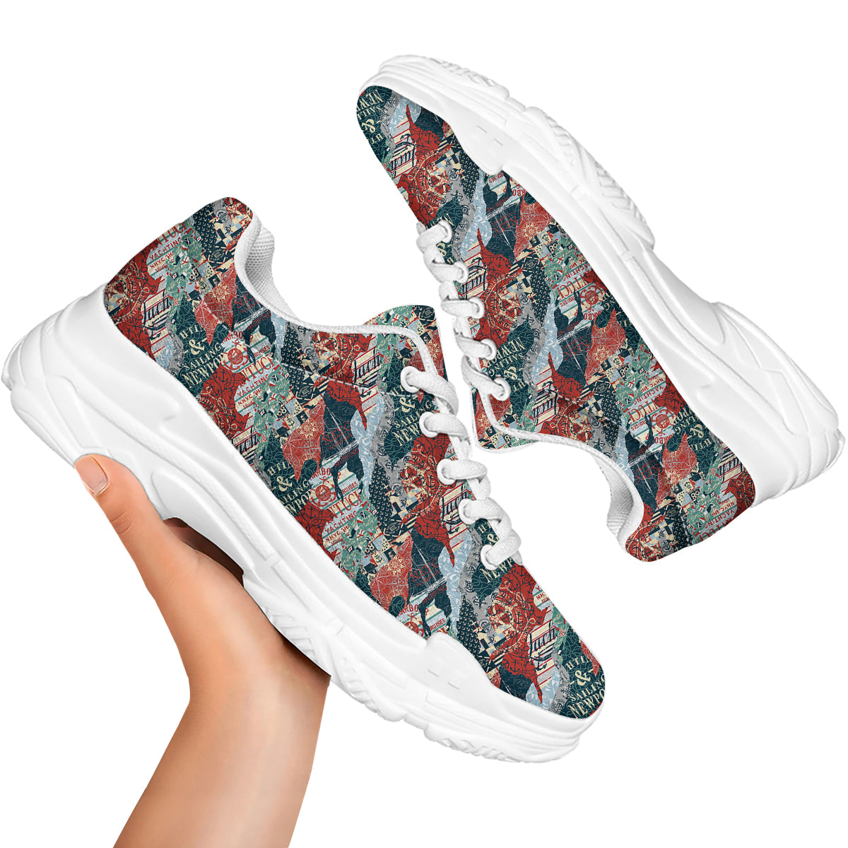 Anchor Abstract Nautical Print Pattern White Chunky Shoes-grizzshop