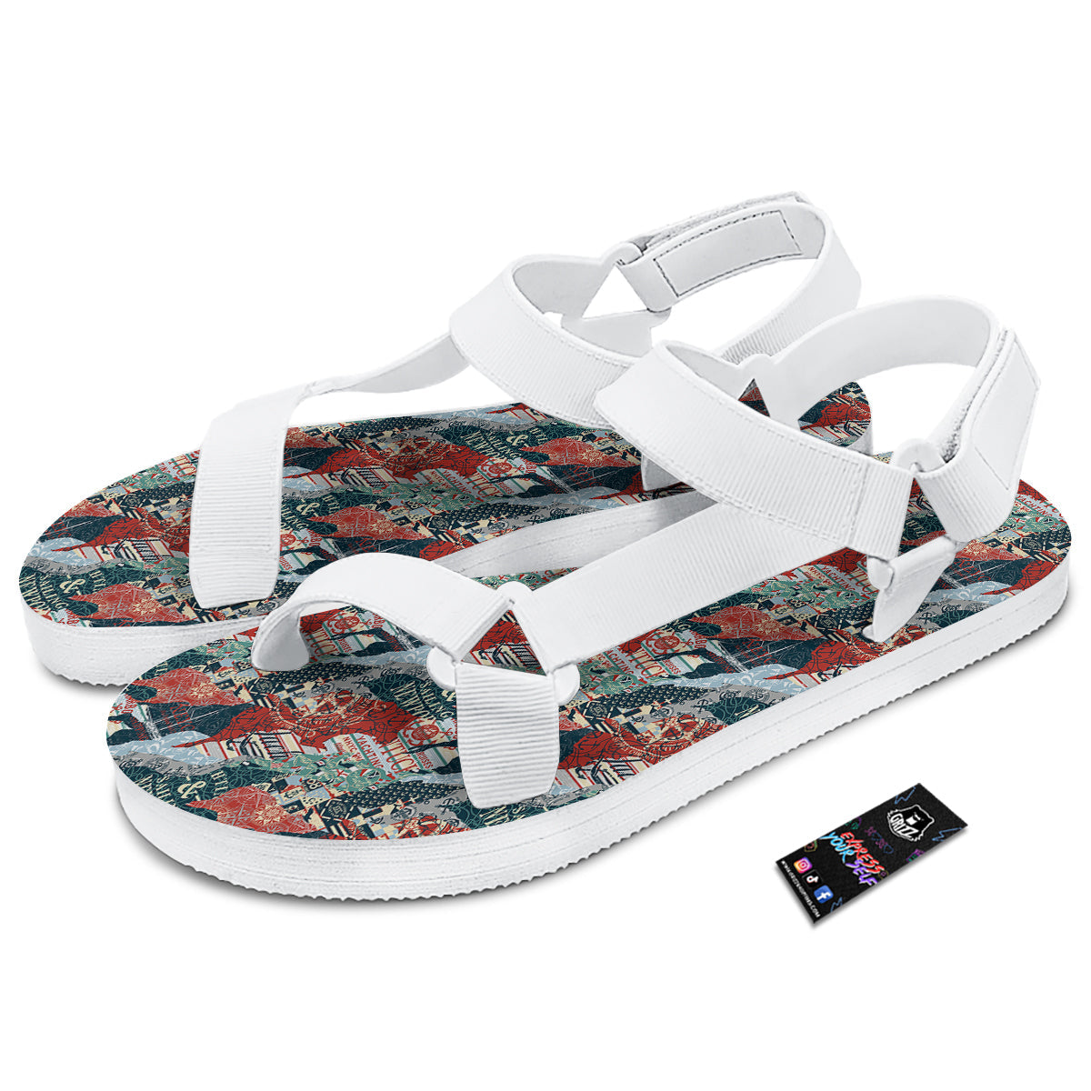 Anchor Abstract Nautical Print Pattern White Open Toe Sandals-grizzshop