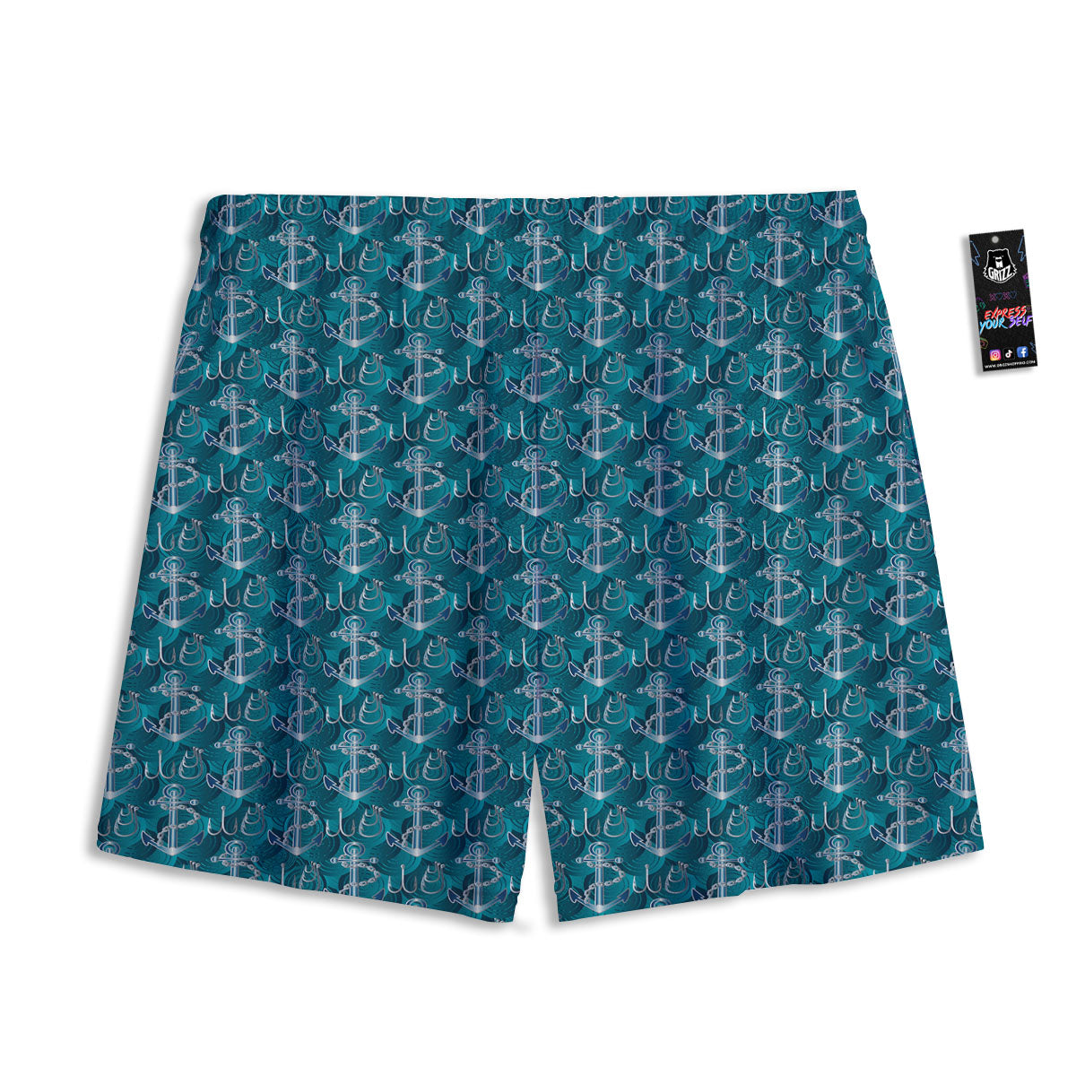 Anchor Blue Print Pattern Mesh Shorts-grizzshop