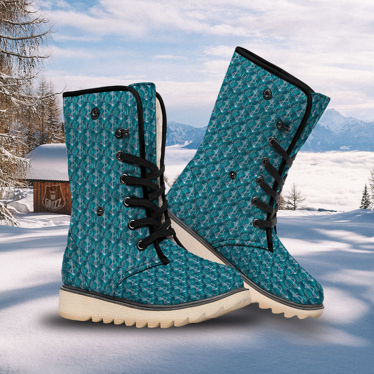 Anchor Blue Print Pattern Snow Boots-grizzshop