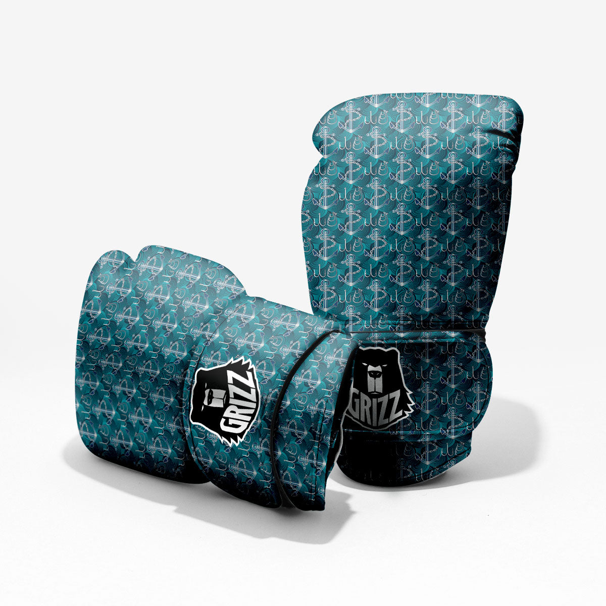Anchor Blue Print Pattern Sparring Gloves-grizzshop